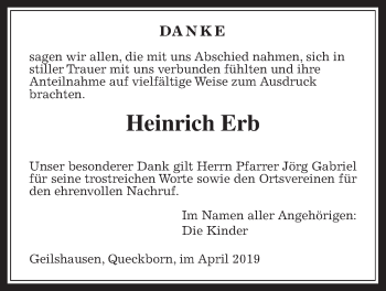 Traueranzeige von Heinrich Erb von Giessener Allgemeine, Alsfelder Allgemeine