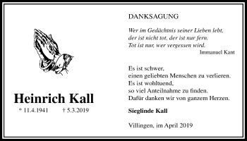 Traueranzeige von Heinrich Kall von Licher Wochenblatt