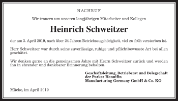 Traueranzeige von Heinrich Schweitzer von Alsfelder Allgemeine