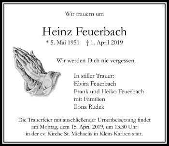 Traueranzeige von Heinz Feuerbach von Bad Vilbel/Karben