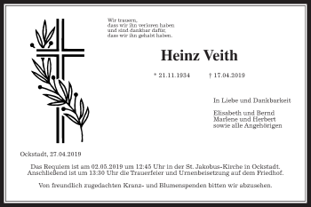 Traueranzeige von Heinz Veith von Wetterauer Zeitung