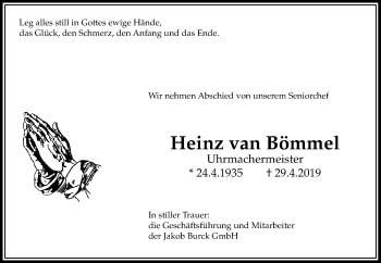 Traueranzeige von Heinz van Bömmel von Wetterauer Zeitung