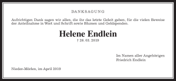 Traueranzeige von Helene Endlein von Wetterauer Zeitung