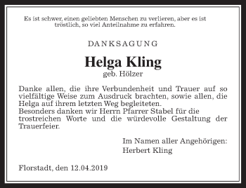 Traueranzeige von Helga Kling von Wetterauer Zeitung