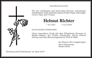 Traueranzeige von Helmut Richter von Alsfelder Allgemeine