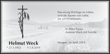 Traueranzeige von Helmut Weck von Licher Wochenblatt