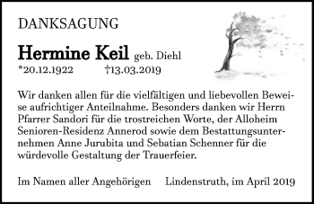 Traueranzeige von Hermine Keil von Giessener Allgemeine, Alsfelder Allgemeine