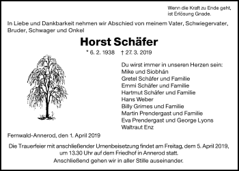 Traueranzeige von Horst Schäfer von Giessener Allgemeine, Alsfelder Allgemeine