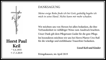Traueranzeige von Horst Paul Keil von Licher Wochenblatt