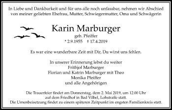 Traueranzeige von Karin Marburger von Bad Vilbel/Karben