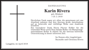 Traueranzeige von Karin Rivera von Giessener Allgemeine, Alsfelder Allgemeine