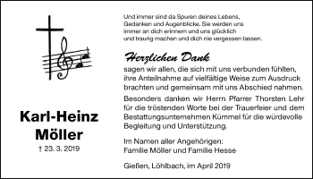 Traueranzeige von Karl-Heinz Möller von Giessener Allgemeine, Alsfelder Allgemeine