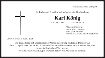 Traueranzeige von Karl König von Wetterauer Zeitung