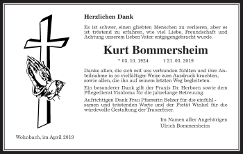 Traueranzeige von Kurt Bommersheim von Wetterauer Zeitung