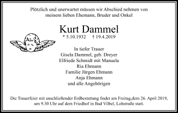 Traueranzeige von Kurt Dammel von Bad Vilbel/Karben