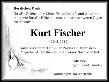 Traueranzeige von Kurt Fischer von Giessener Allgemeine, Alsfelder Allgemeine