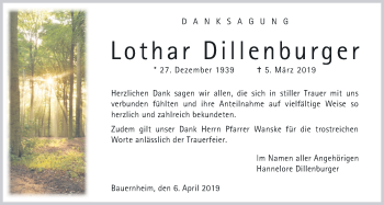 Traueranzeige von Lothar Dillenburger von Wetterauer Zeitung