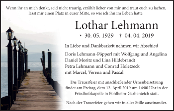 Traueranzeige von Lothar Lehmann von Giessener Allgemeine, Alsfelder Allgemeine