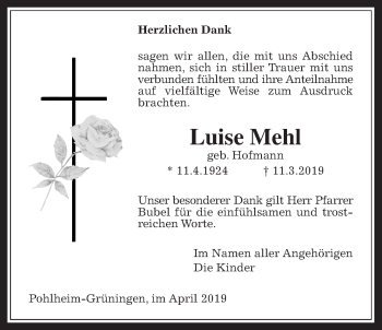 Traueranzeige von Luise Mehl von Pohlheimer Nachrichten