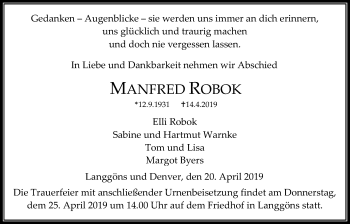 Traueranzeige von Manfred Robok von Giessener Allgemeine, Alsfelder Allgemeine