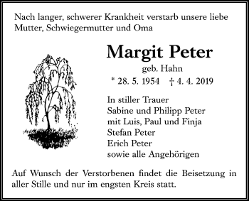 Traueranzeige von Margit Peter von Giessener Allgemeine, Alsfelder Allgemeine