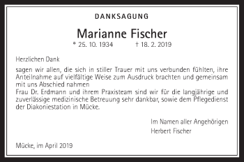 Traueranzeige von Marianne Fischer von Mücker Stimme