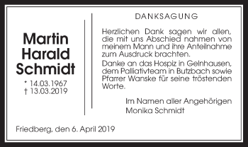 Traueranzeige von Martin Harald Schmidt von Wetterauer Zeitung