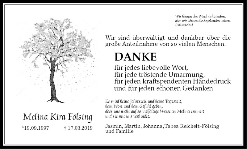  Traueranzeige für Melina Kira Fölsing vom 20.04.2019 aus Wetterauer Zeitung