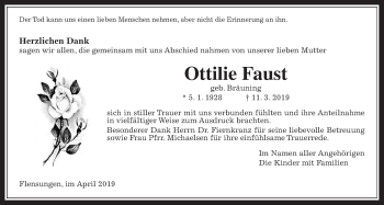 Traueranzeige von Ottilie Faust von Mücker Stimme
