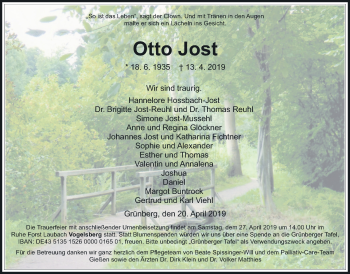 Traueranzeige von Otto Jost von Giessener Allgemeine, Alsfelder Allgemeine
