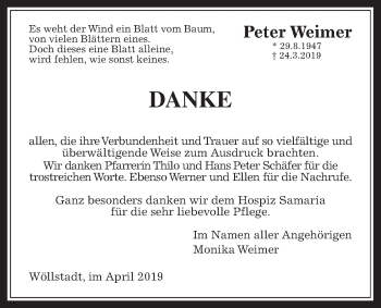 Traueranzeige von Peter Weimer von Wetterauer Zeitung