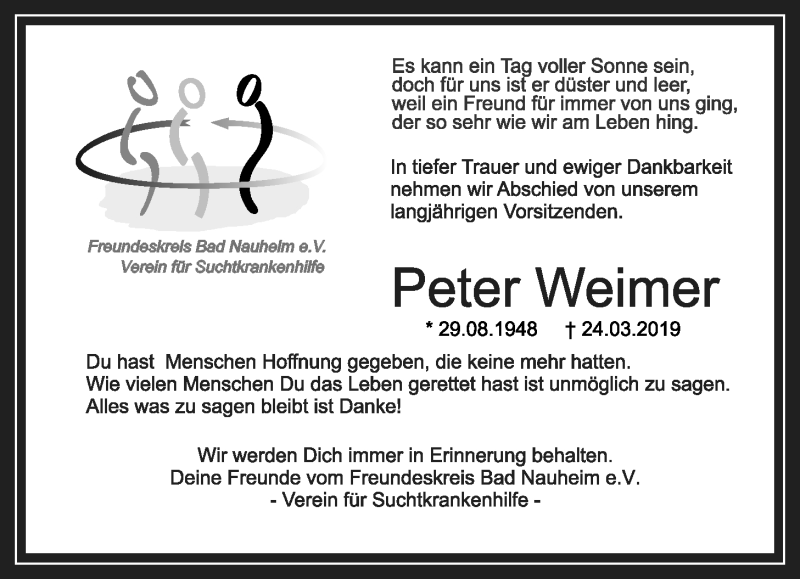  Traueranzeige für Peter Weimer vom 02.04.2019 aus Wetterauer Zeitung