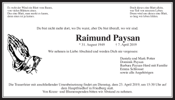 Traueranzeige von Raimund Paysan von Wetterauer Zeitung
