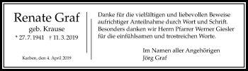 Traueranzeige von Renate Graf von Bad Vilbel/Karben