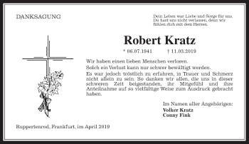 Traueranzeige von Robert Kratz von Giessener Allgemeine, Alsfelder Allgemeine