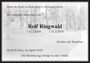 Traueranzeige von Rolf Ringwald von Mücker Stimme