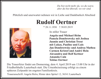 Traueranzeige von Rudolf Oertner von Wetterauer Zeitung