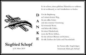 Traueranzeige von Siegfried Schopf von Wetterauer Zeitung