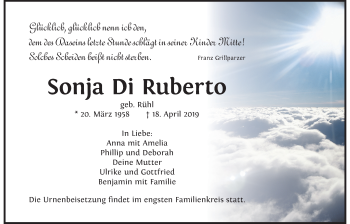 Traueranzeige von Sonja Di Ruberto von Wetterauer Zeitung