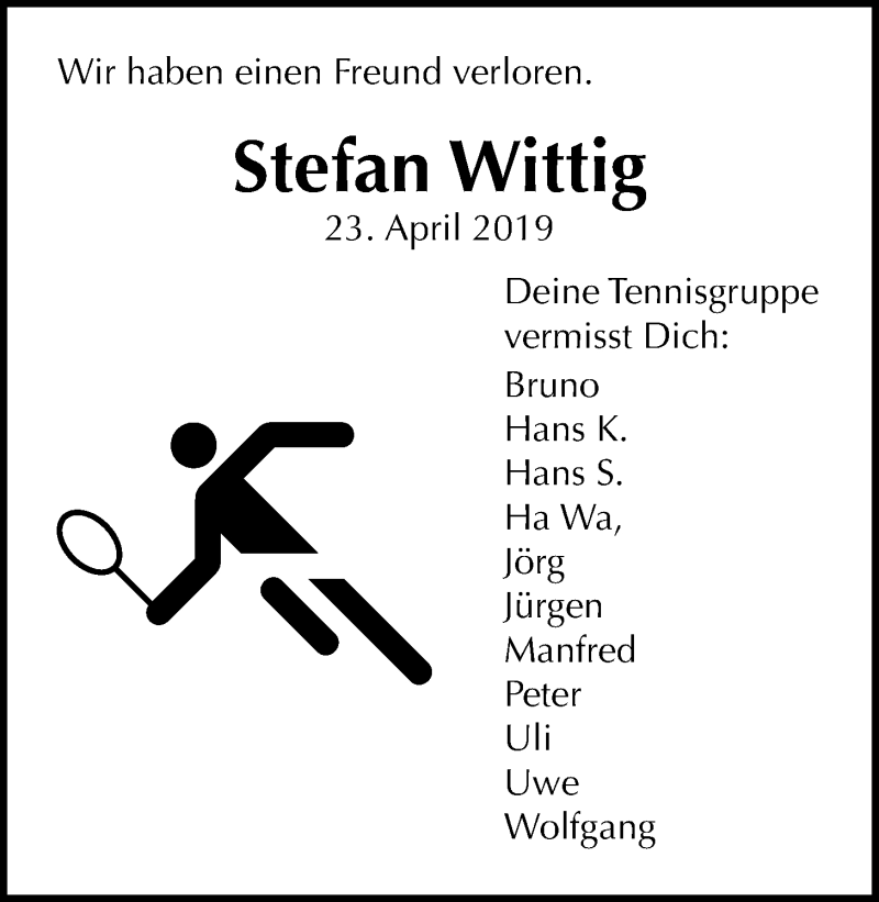  Traueranzeige für Stefan Wittig vom 30.04.2019 aus Wetterauer Zeitung