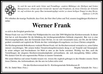 Traueranzeige von Werner Frank von Alsfelder Allgemeine
