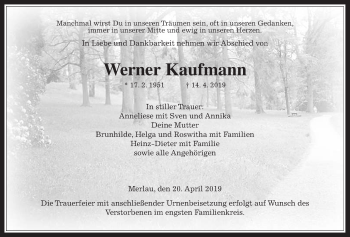 Traueranzeige von Werner Kaufmann von Alsfelder Allgemeine