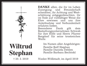 Traueranzeige von Wiltrud Stephan von Wetterauer Zeitung