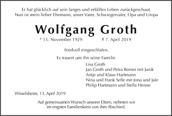 Traueranzeige von Wolfgang Groth von Wetterauer Zeitung
