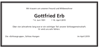 Traueranzeige von Gottfried Erb von GIESSENER ALLGEMEINE