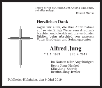 Traueranzeige von Alfred Jung von Pohlheimer Nachrichten
