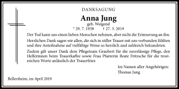 Traueranzeige von Anna Jung von Licher Wochenblatt