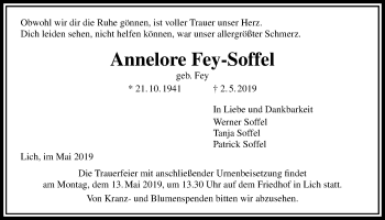 Traueranzeige von Annelore Fey-Soffel von Licher Wochenblatt