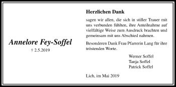 Traueranzeige von Annelore Fey-Soffel von Licher Wochenblatt
