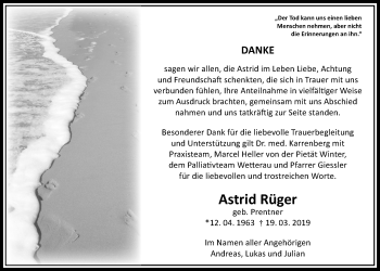 Traueranzeige von Astrid Rüger von Bad Vilbel/Karben